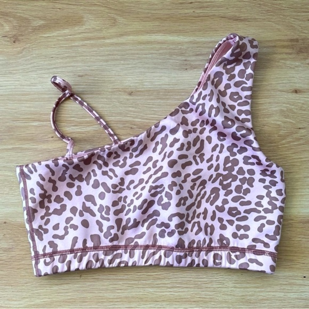 Tan Lines Sivan Ayla Sports Bra Pink Leopard Print Medium Asymmetrical